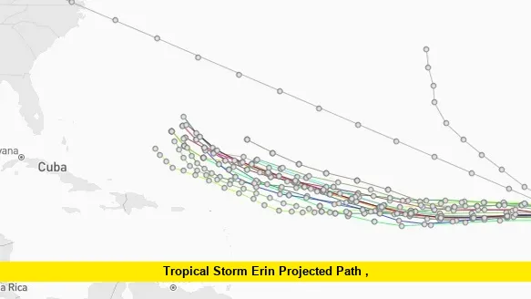 Tropical Storm Erin Projected Path , Tropical Storm Erin Projected Path