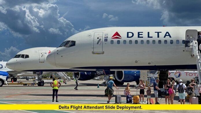 Delta Flight Attendant Slide Deployment. Delta Flight Attendant Slide Deployment