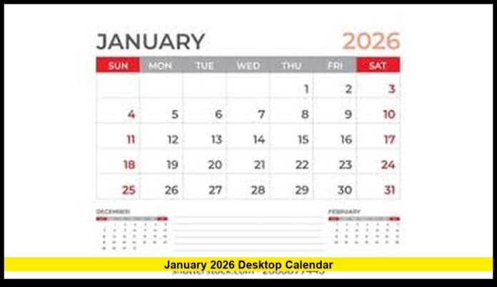 January 2026 desktop calendar January 2026 desktop calendar