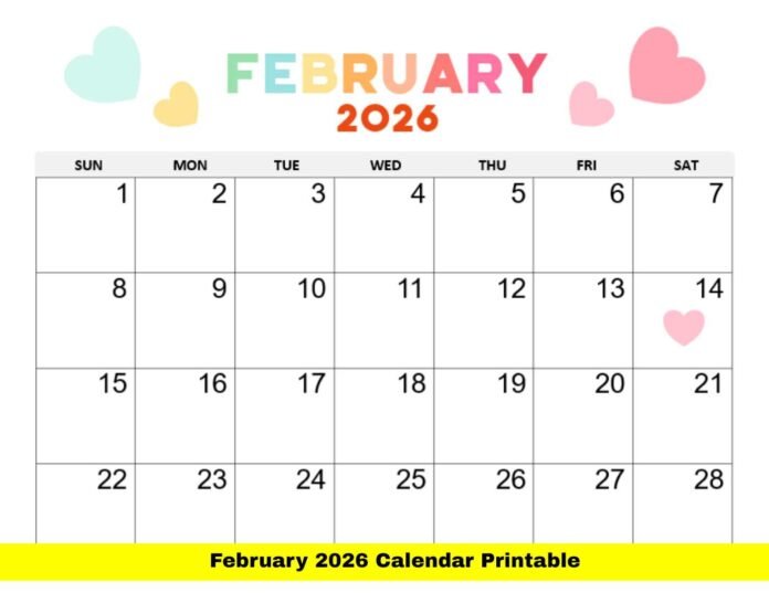 February 2026 Calendar Printable February 2026 Calendar Printable