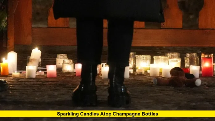 Sparkling Candles Atop Champagne Bottles