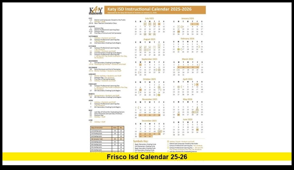 Frisco ISD Calendar 2526 Complete and Detailed Academic Schedule