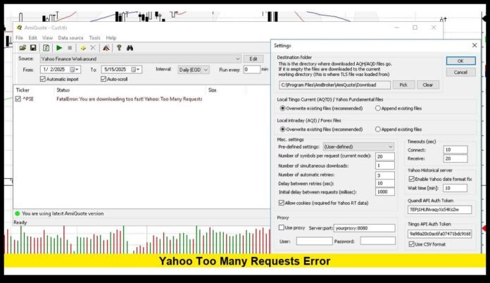 yahoo too many requests error