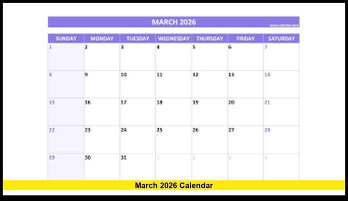 march 2026 calendar