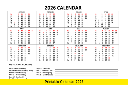 Printable Calendar 2026