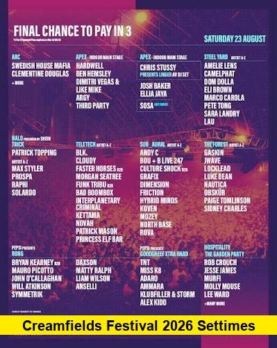Creamfields Festival 2026 settimes Creamfields Festival 2026 Set Times